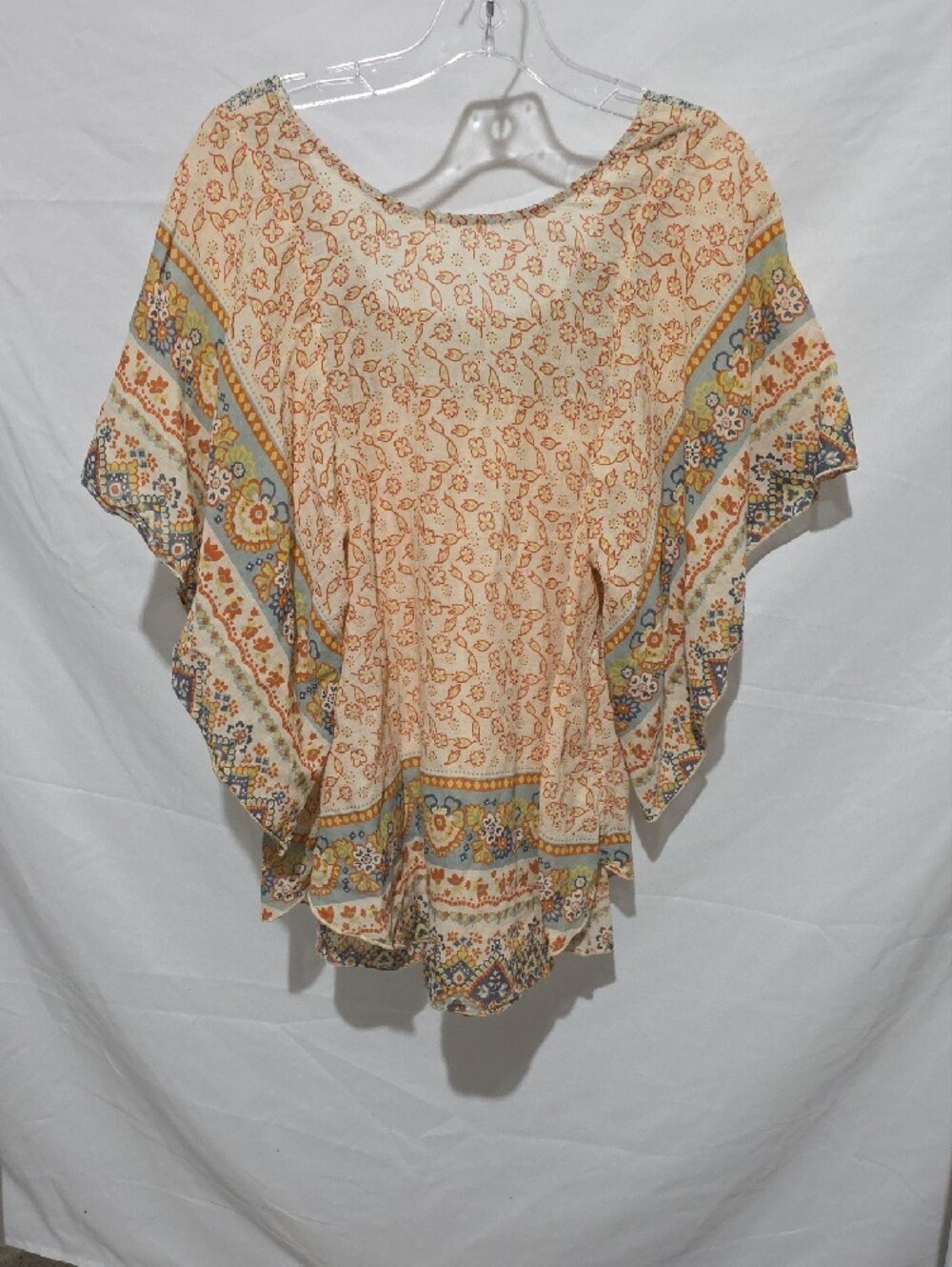 Boho Square-Neck Tunic Top in Cream and Blue Floral - Picture 3 of 4